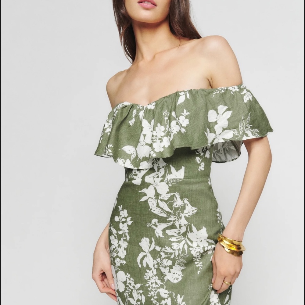 Reformation Baela Linen Dress Willow - Size 6